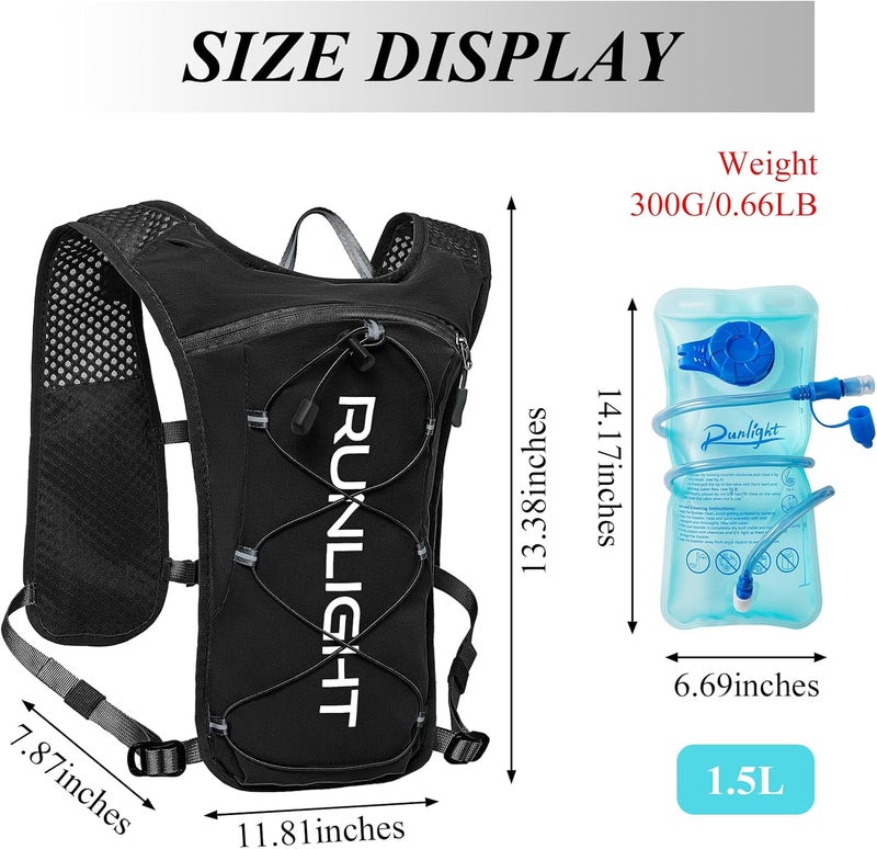 Runlight Running Vest for Women Men Lightweight Hydration Backpack Pack with 1.5L Water Bladder Bag Hydro Daypack for Hiking,Trail,Skiing,Camping,Cycling,Race,Marathon - Image 2